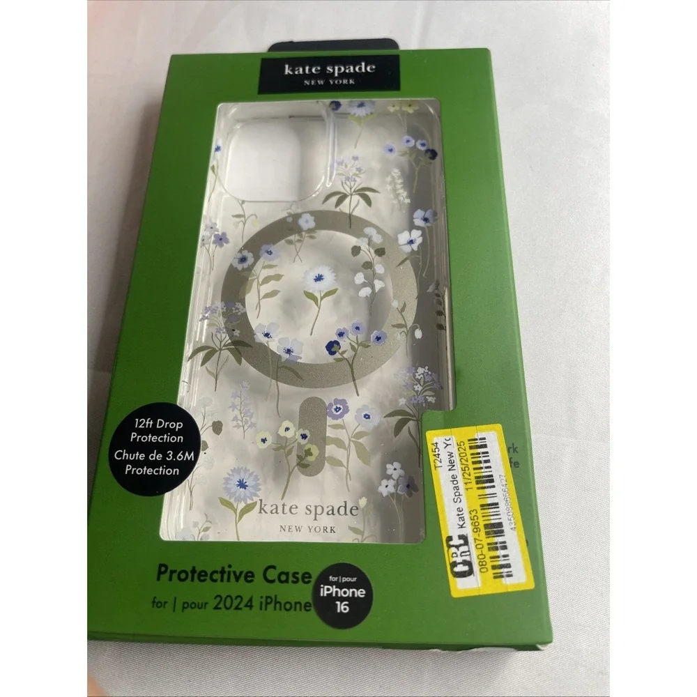 Kate Spade New York iPhone 16 Case MagSafe Floral Blue White Gold PM054636-1